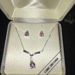 Pink sapphire cubic zirconia and silver set